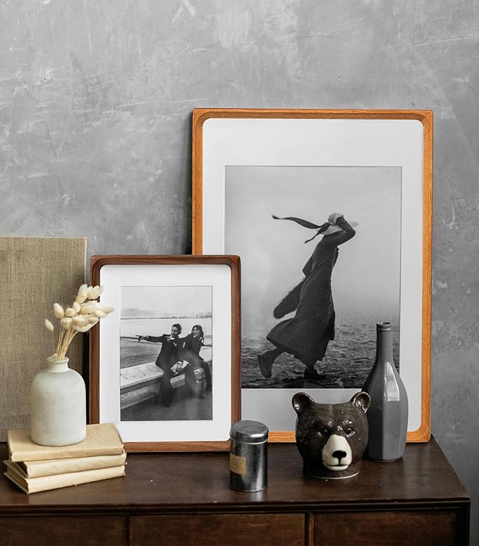 5x7 Picture Frame with Mat for 4x6, Natural Walnut Wood Handcrafted Rounded Corner with Real Glass, Vertical or Horizontal Display Photo Gallery Wall & Tabletop Frame