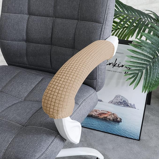 FORCHEER Office Chair Armrest Cover with Zipper 15inch Stretchable Water Resistant Computer Office Chair Arm Rest Slipcover for Desk Chairs Arm 2Pack-Light Brown