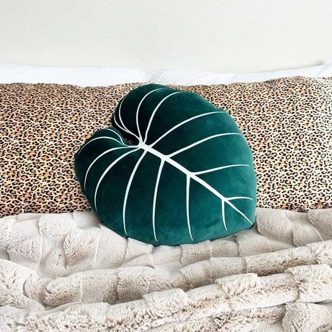 Green Philosophy Co. Philodendron Gloriosum Leaf Pillow - Forest Green
