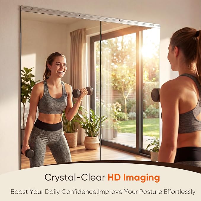 Antok Home Gym Mirror 48"x24" 3PCS, Large Full Length Wall Mounted Mirrors, Frameless Tempered Glass Full Body Mirror for Gym Yoga Dance Studio Garage Bedroom & Bathroom