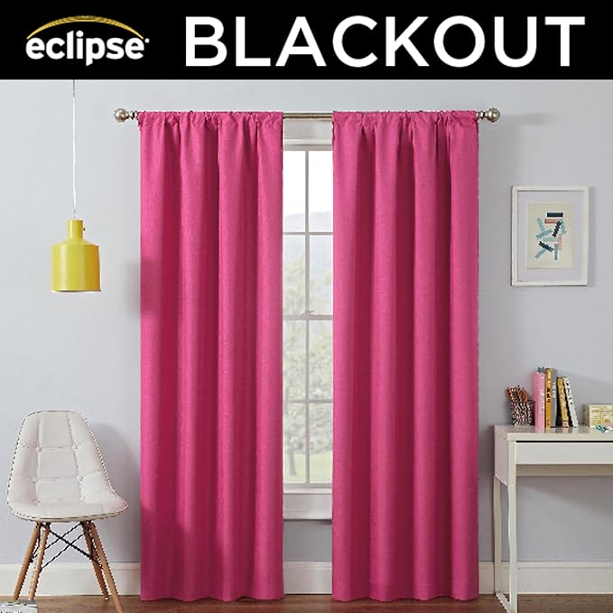 Eclipse Kendall Blackout Curtain, Thermal Insulated Grommet Window Panel, Noise Reducing Curtains for Bedroom, Living Room or Nursery, (1 Panel), 84 in Long x 42 in Wide, Raspberry