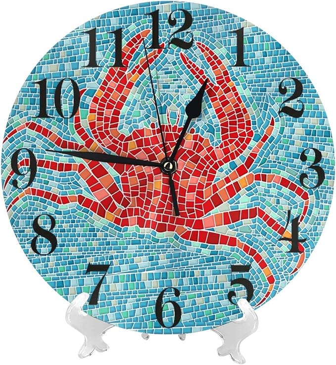Ocean Crab Wall Clock Battery Operated Silent Round Clock Wall Decor for Home Office School, 12 Inch