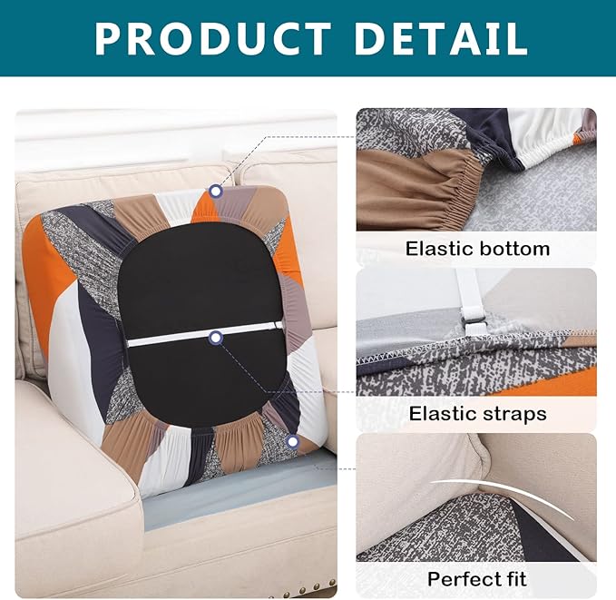 hyha Printed Couch Cushion Covers, Floral Sofa Covers Washable for Cushion Couch, Stretch Pattern Outdoor Cushion Covers for Patio Furniture with Elastic Bottom(Small, Colored Blocks)