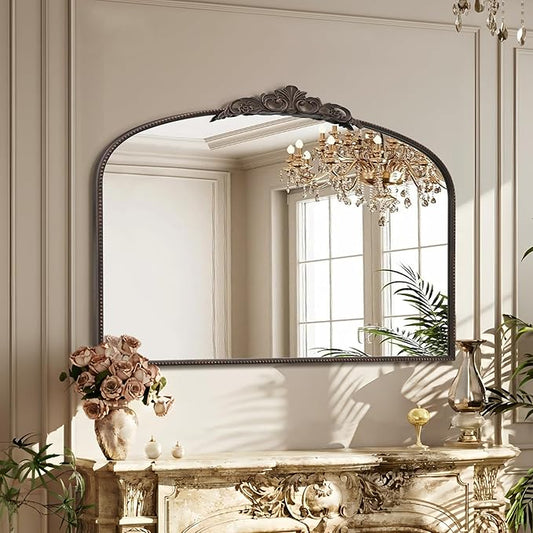 Micasso Large Bronze Vintage Mirror: 48"x 33" French Baroque Antique Mirror - Traditional Ornate Decorative Wall Mounted Arched Mirrors for Wall/Mantel/Entryway/Hallway - Home Decor for Living Room