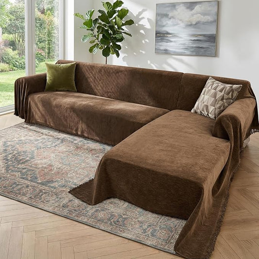 Sectional Couch Covers, 2 Pieces Washable L Shaped Couch Covers Sofa Blanket for Dogs Pet Friendly Sectional Sofa Slipcovers Furniture Covers,71"x 118"+ 71"x 118",(XX-Large,Coffee)