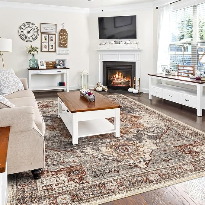 RUUGME Washable 8x10 Area Rugs - Large Rugs for Living Room Stain Resistant Carpet Vintage Rugs for Bedroom with Non Slip Backing Home Decor Floor Decoration Mat (8x10 Brick)