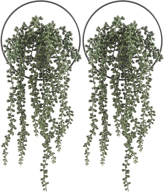 Pretty Jolly Wall Decor Metal Vase Decoration Holder, Mounted Artificial Flowers, Black Fake Wheat 2 Pack, Art Greenery, Farmhouse, Boho