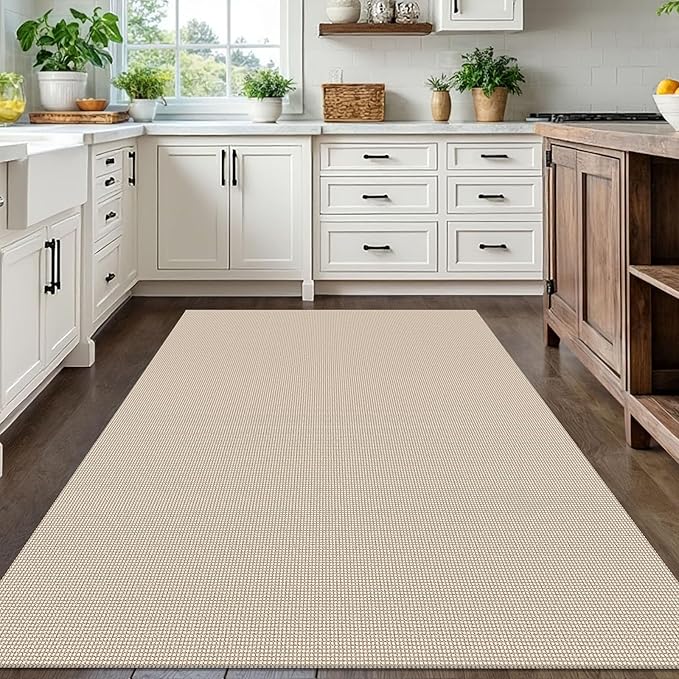 IOHOUZE Washable Area Rug 5x7 Non Slip Rubber Backed Rugs for Living Room, Dining Room Rugs Bedroom Rug, Woven Indoor Floor Carpet for Living Room Nursery Office, Beige/Khaki