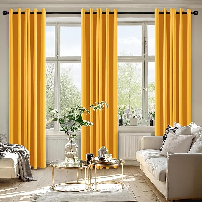 MIULEE Yellow Blackout Curtains for Bedroom Living Room 84 Inches Long 2 Panels, Thermal Insulated Room Darkening Drapes Grommet Noise Reducing Light Blocking Window Treatments 40x84 inch