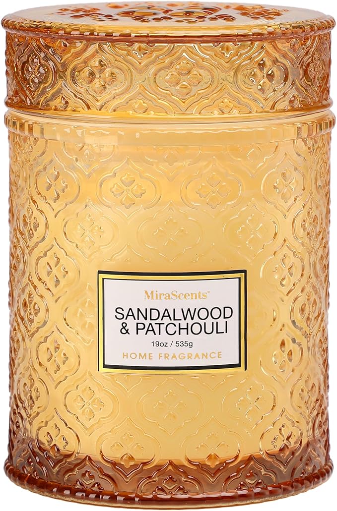 Sandalwood & Patchouli Scented Candles, 19oz Luxury Gifts for Women, Christmas Winter Decorative Glass Candles, Natural Soy Wax for Home Fragrance
