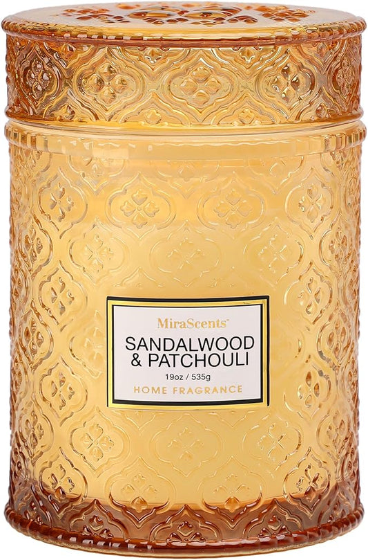 Sandalwood & Patchouli Scented Candles, 19oz Luxury Gifts for Women, Christmas Winter Decorative Glass Candles, Natural Soy Wax for Home Fragrance