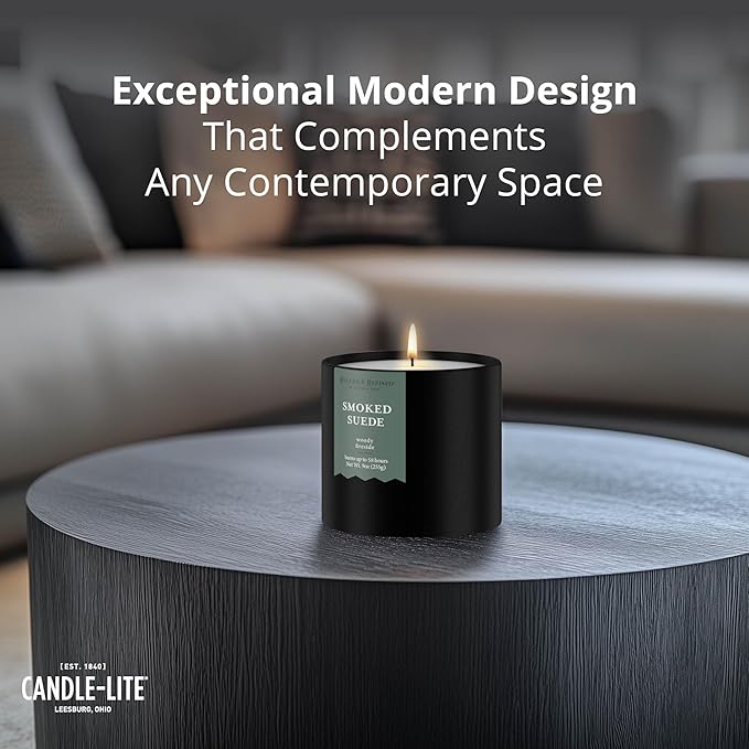 Candle-lite Rugged & Refined Scented Candle for Men, Smoked Suede, 9 oz Tin, Poured in The USA, Masculine Fragrance, 1-Wick, 58 Hours of Burn Time, Ideal Gift for Man in Your Life & Father's Day