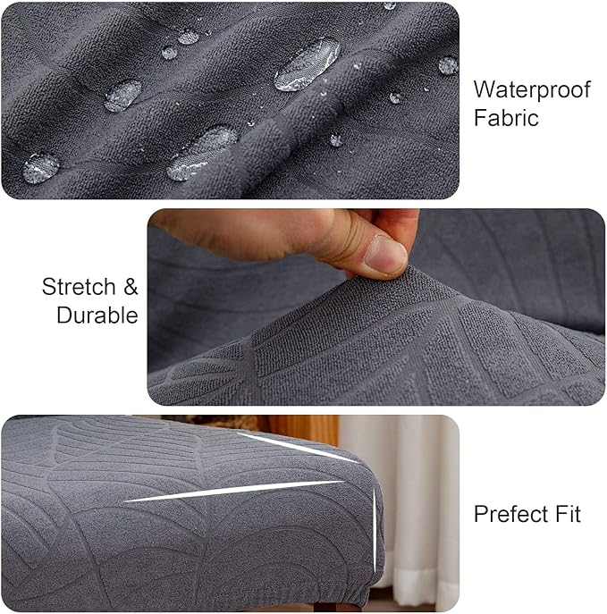 Genina Waterproof Chair Covers for Dining Room, Stretch Jacquard Dining Chair Slipcovers Removable Washable Chair Protector for Kitchen, Hotel, Restaurant (Leaves-Dark Gray, 6 PCS)