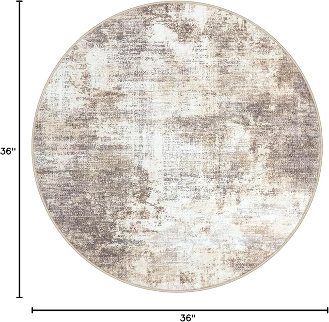 IOHOUZE Round Area Rug 3 Ft Circle Entryway Rugs Round Washable Door Mat Indoor Entrance, Non Slip Circle Front Door Rug, Printed Abstract Faux Wool Floor Carpet for Foyer Porch Sink, Beige Brown