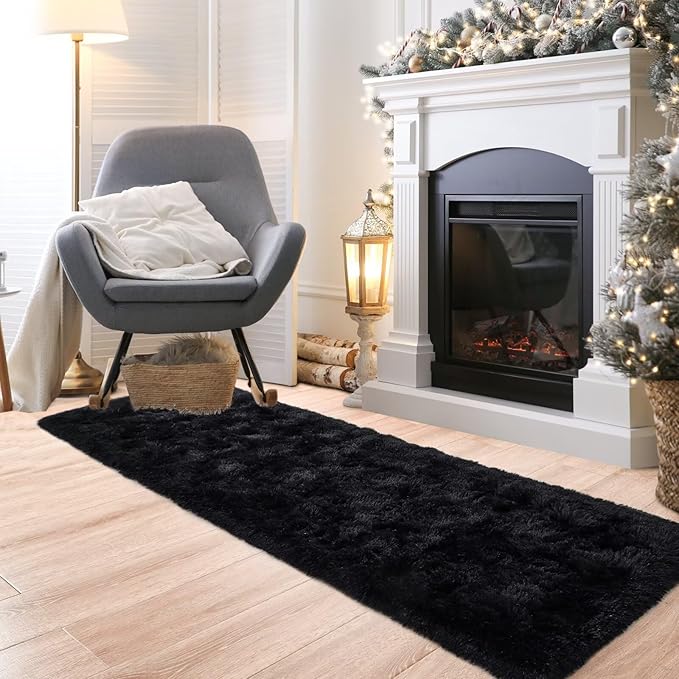Noahas Black Runner Rug for Hallway,2'x5' Long Area Rugs for Bedroom Living Room,Non Slip Thick Shag Floor Carpet for Entryway Kitchen Dorm Nursery Bedside Kids Room