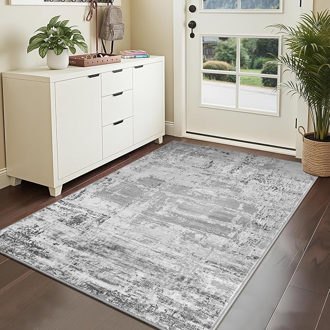 HOMORE Area Rug 3x5 Grey Rugs for Entryway, Small Rug for Bedroom Non Slip Washable Abstract Door Mat 36x60inch for Indoor Entrance, Modern Carepet for Kitchen Floor,Kids Room, Dorm