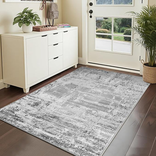HOMORE Area Rug 3x5 Grey Rugs for Entryway, Small Rug for Bedroom Non Slip Washable Abstract Door Mat 36x60inch for Indoor Entrance, Modern Carepet for Kitchen Floor,Kids Room, Dorm
