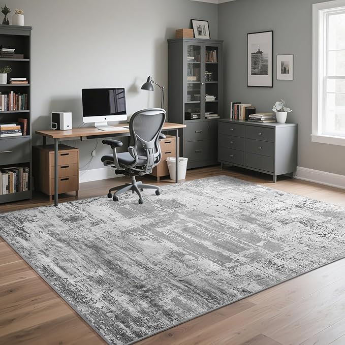 HOMORE Living Room Rug 8x10 Grey Area Rugs Non Slip Washable Rugs for Bedroom Dining Room Abstract Carpet for Farmhouse Kids Playroom Classroom