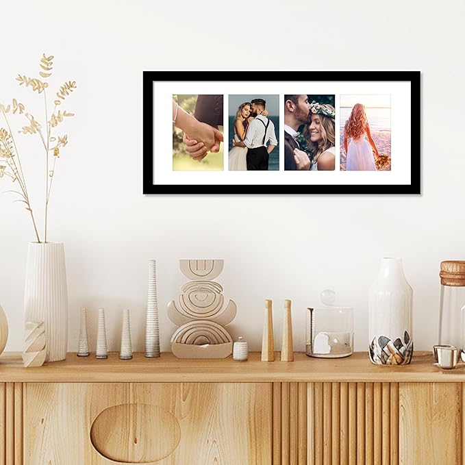 VIOLABBEY 8x20 Picture Frame 2pack, Fits Four 4x6 Photos with Mat or One 8x20 Picture without Mat for Wall, Black