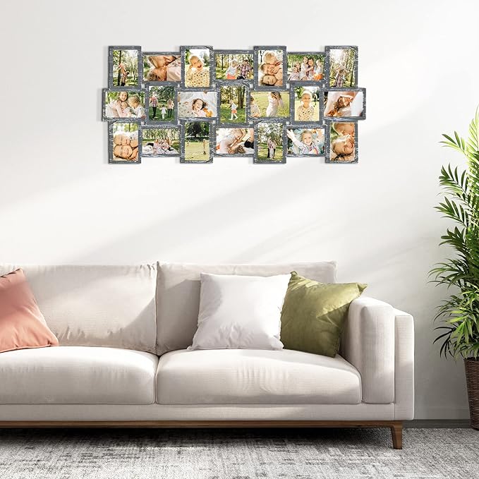 HELLO LAURA Large Picture Frames 21 Opening Frame for Wall - 4x6 Photo Frame Multiple Photos Elegant Family Picture Frames Collage Wall Decor - Grey