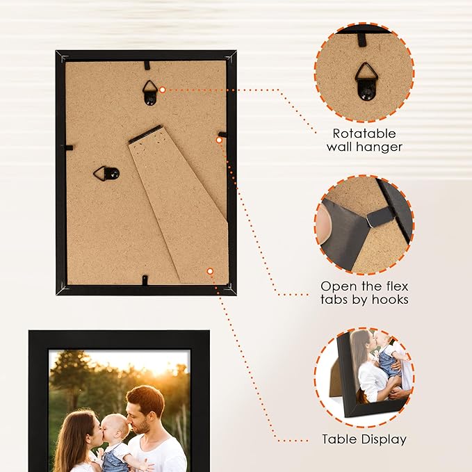 FIXSMITH 4x6 Picture Frame Set of 6, 4x6 Photo Frames with HD Plexiglass for Wall Hanging or Tabletop Display, Black