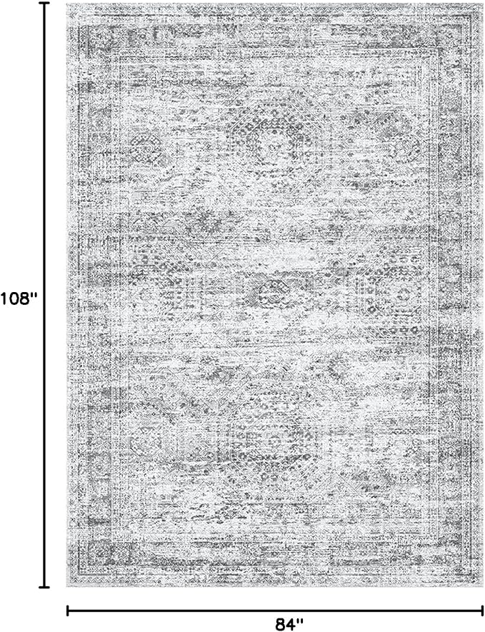 Soalmost 7x9 Area Rug for Living Room Washable Abstract Vintage Soft Thin Indoor Floor Non-Slip Carpet for Bedroom Dining Room Grey