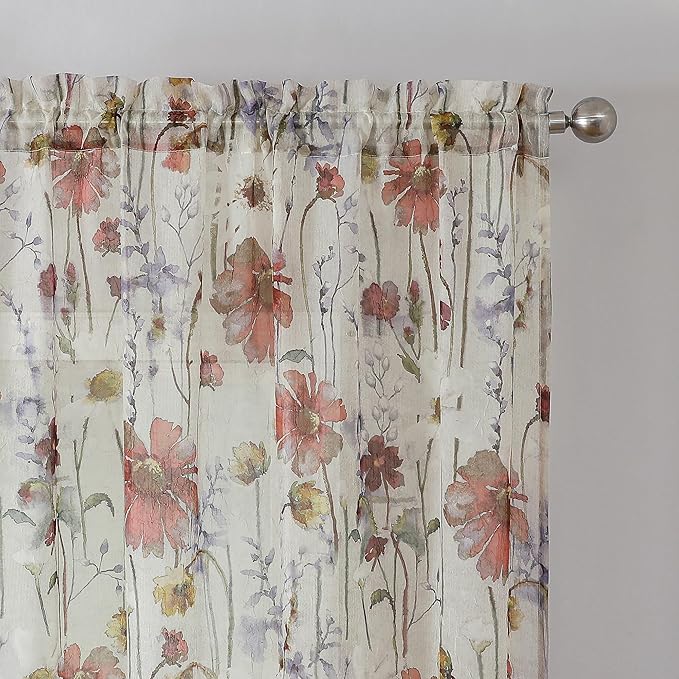 OWENIE Crushed Valance Sheer Curtains 14 Inches Length 2 PCS, Small Modern Printed Kitchen Valance Living Room Bathroom, Light Filtering Curtains, Rod Pocket Top Window Treatment Decor, 42Wx14L