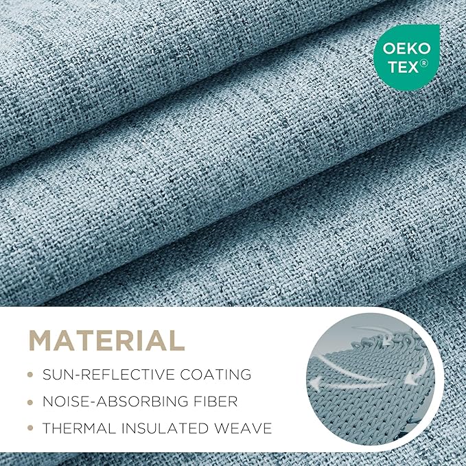 Joydeco Blackout Curtains for Bedroom - 120 Inch Long 100% Light Blocking 2 Panels Sky Blue Drapes, Thermal Insulated Room Darkening Curtains, Linen Textured for Living Room, Rod Pocket & Back Tabs