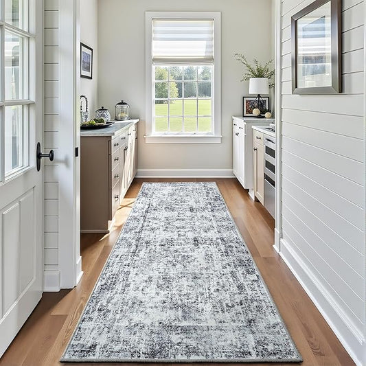 HOMORE 2x8 Runner Rug for Kitchen Hallways Runners Rugs,Classic Grey Long Rug Non Slip Washable Rugs for Entrway Soft Abstract Carpet for Entrance Bedroom Living Room Bathroom