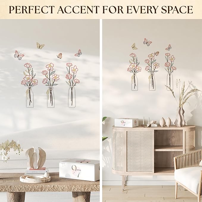 97 Decor 3 Piece Metal Flower Wall Art - Floral Metal Wall Sculptures For Living Room Decorations, Rustic Farmhouse Decor Minimalist Art, Boho 3d Flowers Walls Decors For Bathroom Kitchen Bedroom