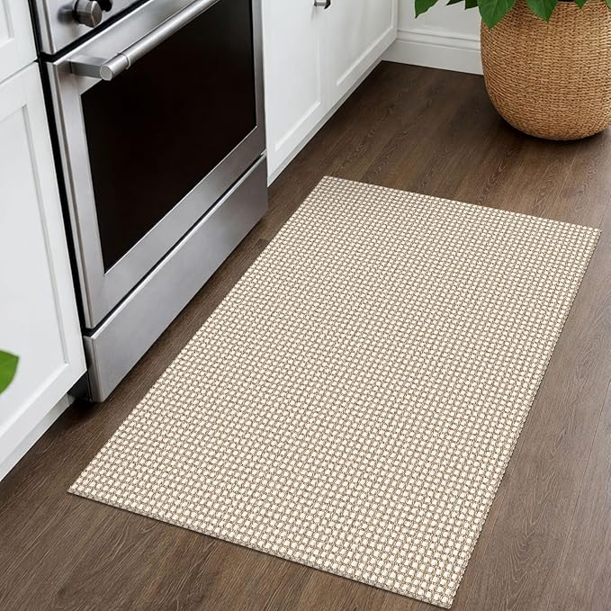 IOHOUZE Small Area Rug 2x3 Washable Woven Rugs for Entryway Non Slip Rubber Backed Front Door Rugs Indoor Doormat Throw Rug Floor Carpet for Entrance Kitchen, Beige/Khaki