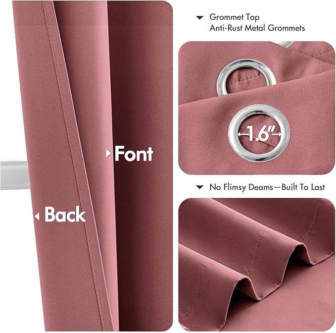 MIULEE Dusty Rose Blackout Curtains for Bedroom Living Room 45 Inches Long 2 Panels, Thermal Insulated Room Darkening Drapes Grommet Noise Reducing Light Blocking Window Treatments 40x45 Inch