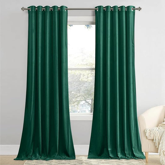 StangH Super Soft Velvet Curtains Emerald Green, 96 inches Window Drapes Light Blocking for Kids Bedroom Decorative Window Treatment Energy Saving for Hotel Hall, W62 x L96, 2 Pieces