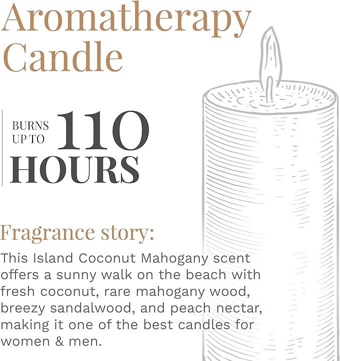 Candle-lite Scented Candles, Island Coconut Mahogany Fragrance, One 18 oz. Single-Wick Aromatherapy Candle with 110 Hours of Burn Time, White Color