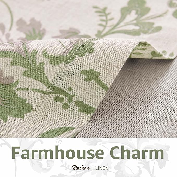 jinchan Linen Valance Curtain Farmhouse Window Decor Floral Print for Kitchen Living Room Double Layer Blackout Valance 16 Inches Rustic Window Treatment 1 Panel Rod Pocket Green on Beige