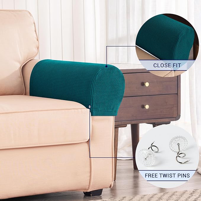 Subrtex Stretch Armrest Covers Spandex Arm Covers for Chairs Couch Sofa Armchair Slipcovers for Recliner Sofa with Twist Pins 2pcs (Blue)