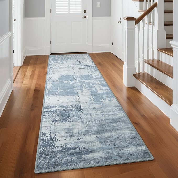 HOMORE 2x8 Runner Rug for Kitchen Hallways Runners Rugs,Blue Long Rug Non Slip Washable Rugs for Entrway Soft Abstract Carpet for Entrance Bedroom Living Room Bathroom