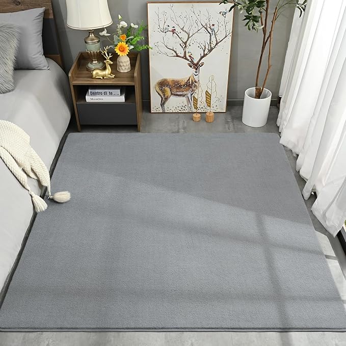 Amearea 4x4 Square Area Rugs for Bedroom Living Room, Modern Grey Thickened Memory Foam Rug, Fluffy Indoor Washable Rug Non Slip Minimalist Carpet for Entryway Kids Boys Girls Dorm Nursery Room Decor