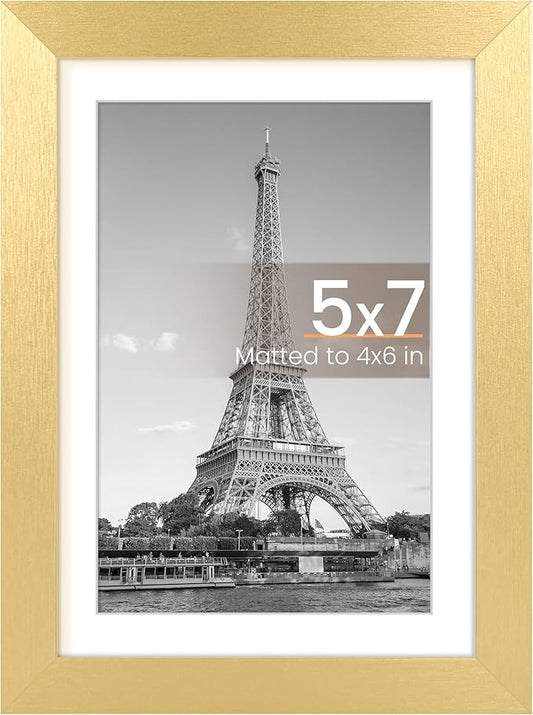 upsimples 5x7 Picture Frame, Display Pictures 4x6 with Mat or 5 x 7 Without, Wall Hanging Photo Frames, Gold, 1 Pack