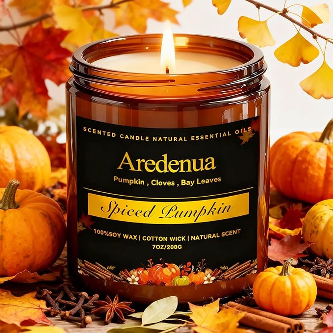 Spiced Pumpkin Candle – Holiday Winter Scented Candles with Warm Pumpkin & Festive Spice Aroma for Christmas Home Décor, Cozy Soy Candle Gift for Women & Men Christmas Gifts for Women Men