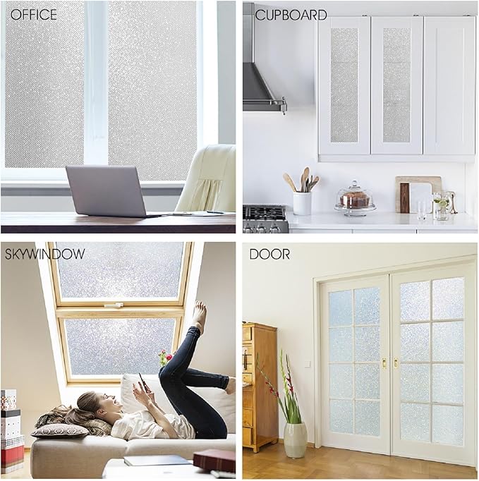 KESPEN Frosted Window Privacy Film Heat Control UV Sun Blocking Glass Stickers Static Cling Non Adhesive Door Coverings Decals for Bathroom Home Office, Sparkling, 29.5 Inch X 13.1 Feet