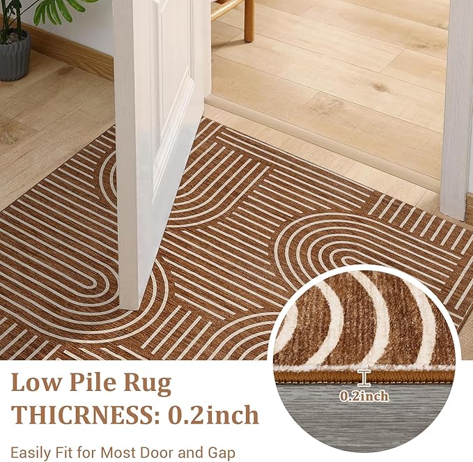 ROYHOME Washable Rug 8x10 Area Rugs for Living Room, Abstract Rug for Bedroom, Soft Rainbow Non Slip Throw Rugs With Rubber Back, Low Pile Stain Resistant Boho Geometric Carpet for Dining Room, Copper