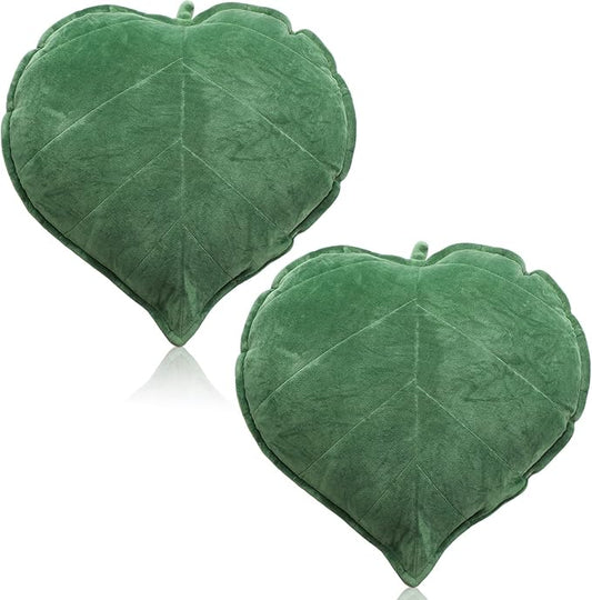 Yookeer 2 Pcs Leaf Shaped Throw Pillow 3D Leaves Plant Decorative Throw Pillows for Couch Living Room Bedroom Sofa Home Decoration, 16 x 16 Inch(Dark Green)