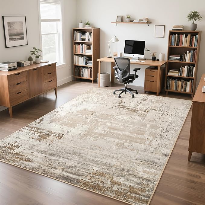 HOMORE Living Room Rug 6x9 Large Rug Beige Area Rugs Non Slip Washable Rugs for Bedroom Dining Room Abstract Carpet for Farmhouse Kids Playroom Classroom