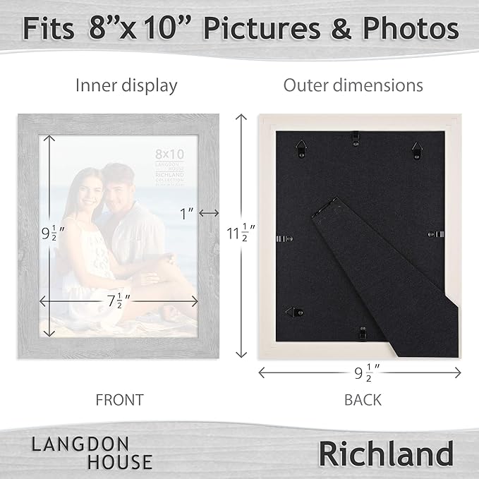 Langdon House 8x10 Picture Frames (Ash Gray, 6 Pack) Woodgrain Style, Richland Collection