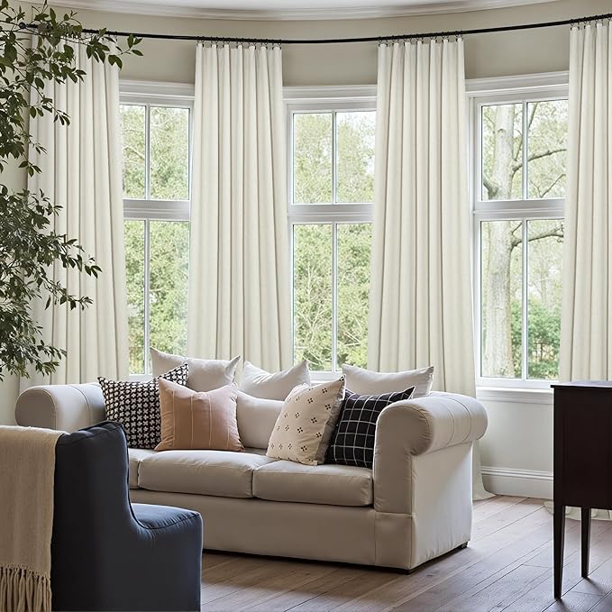 Drapes 92 Inch Length 2 Panels Set for Bedroom Linen Textured Viral Lightweight Blackout Long Curtains for Sliding Glass Door Energy Efficient Sun Blocking Sound Absorbing Country Style Back Tab Cream