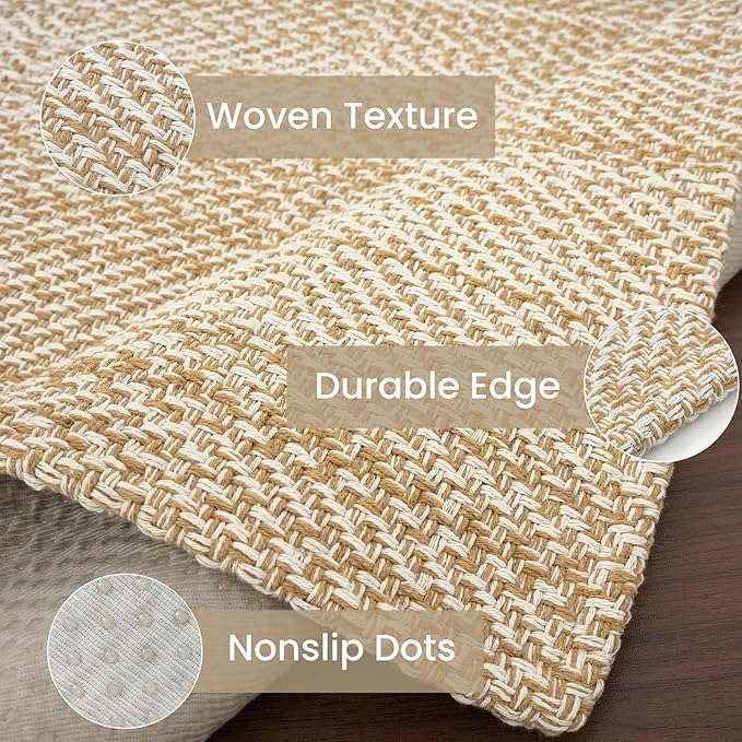 IOHOUZE Washable Area Rug 4x6 Non Slip Rubber Backed Woven Rugs for Entryway Indoor Bedroom Rugs Kitchen Rug Floor Throw Carpet for Entrance Front Door Living Room, Warm Beige/Orange/Apricot