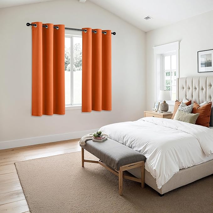 MIULEE Orange Blackout Curtains for Bedroom Living Room 63 Inches Long 2 Panels, Thermal Insulated Room Darkening Drapes Grommet Noise Reducing Light Blocking Window Treatments 40x63 Inch