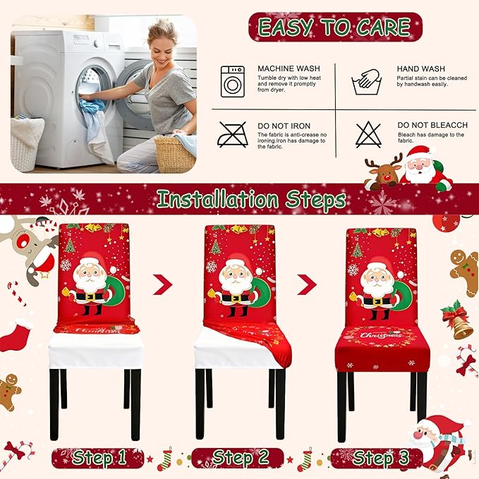 Christmas Chair Covers, Stretch Dining Room Chair Covers Set of 6, Christmas Decoration/Home Decor Chair Protector Slipcovers