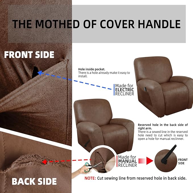 ANARACHON Leather Look Oversize Recliner Chair Covers, Thick 4 Pieces Recliner Covers for Recliner Chair, Leather Cover for Recliner Slipcovers for Pets Kids(X-Large, Brown)